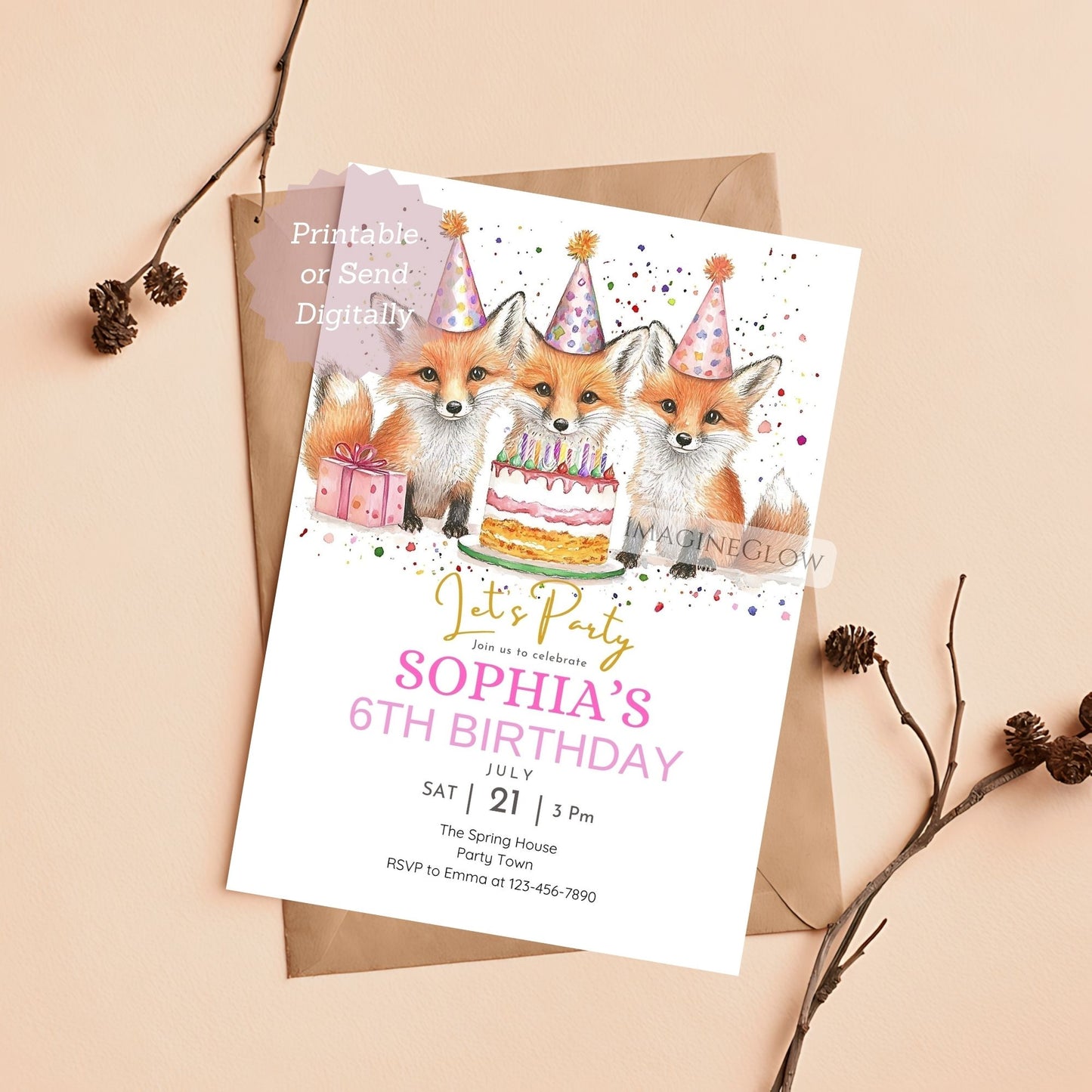 fox birthday invitation woodland theme
editable woodland animal party invite
