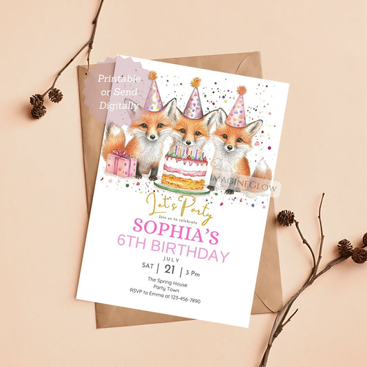 fox birthday invitation woodland theme
editable woodland animal party invite
