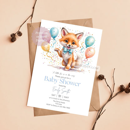 editable fox mom and baby invite
gender neutral baby shower fox design
