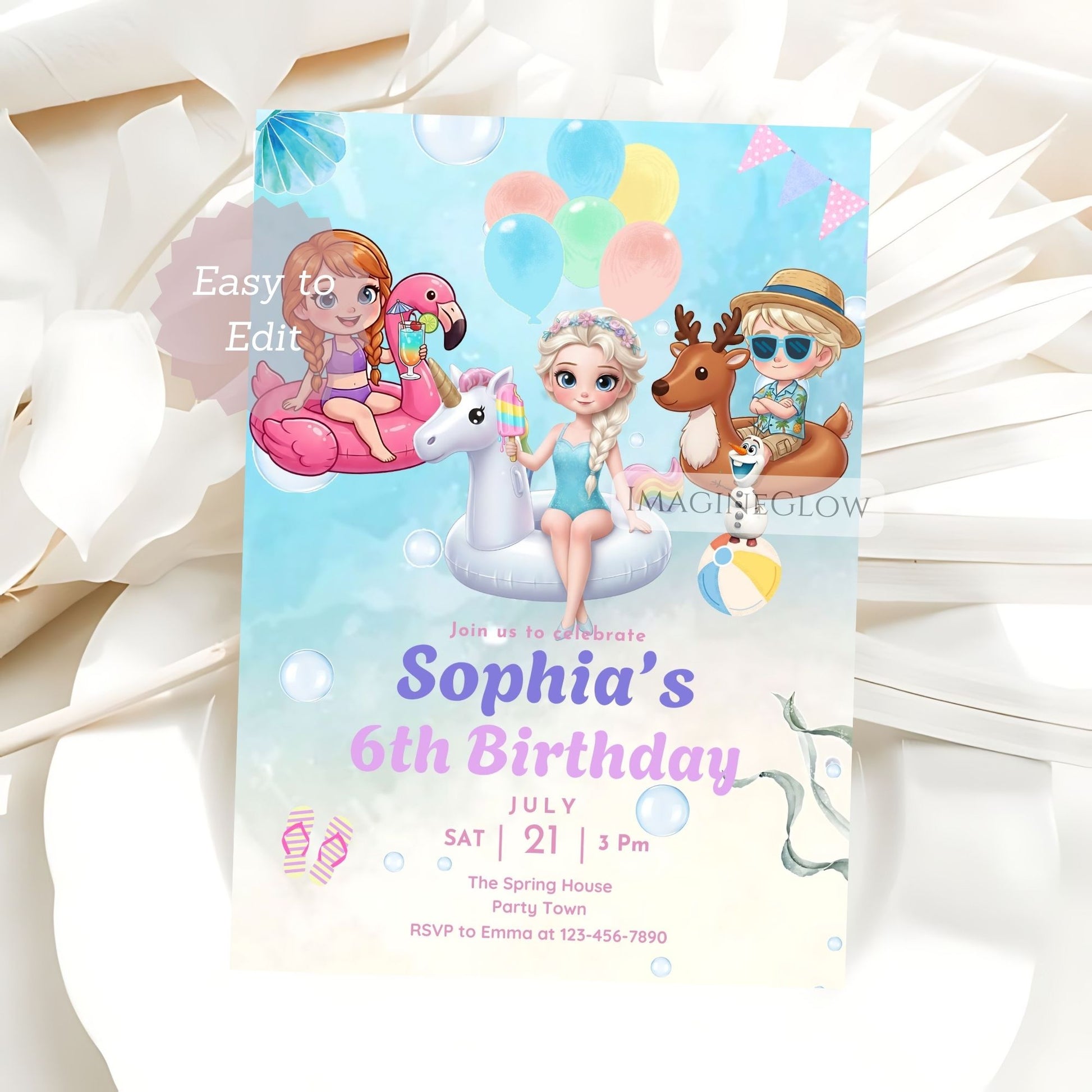 frozen pool party invitation
elsa anna olaf birthday invite

