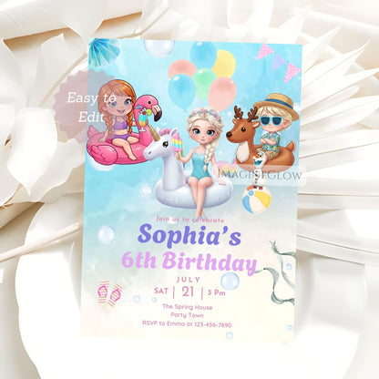 frozen pool party invitation
elsa anna olaf birthday invite
