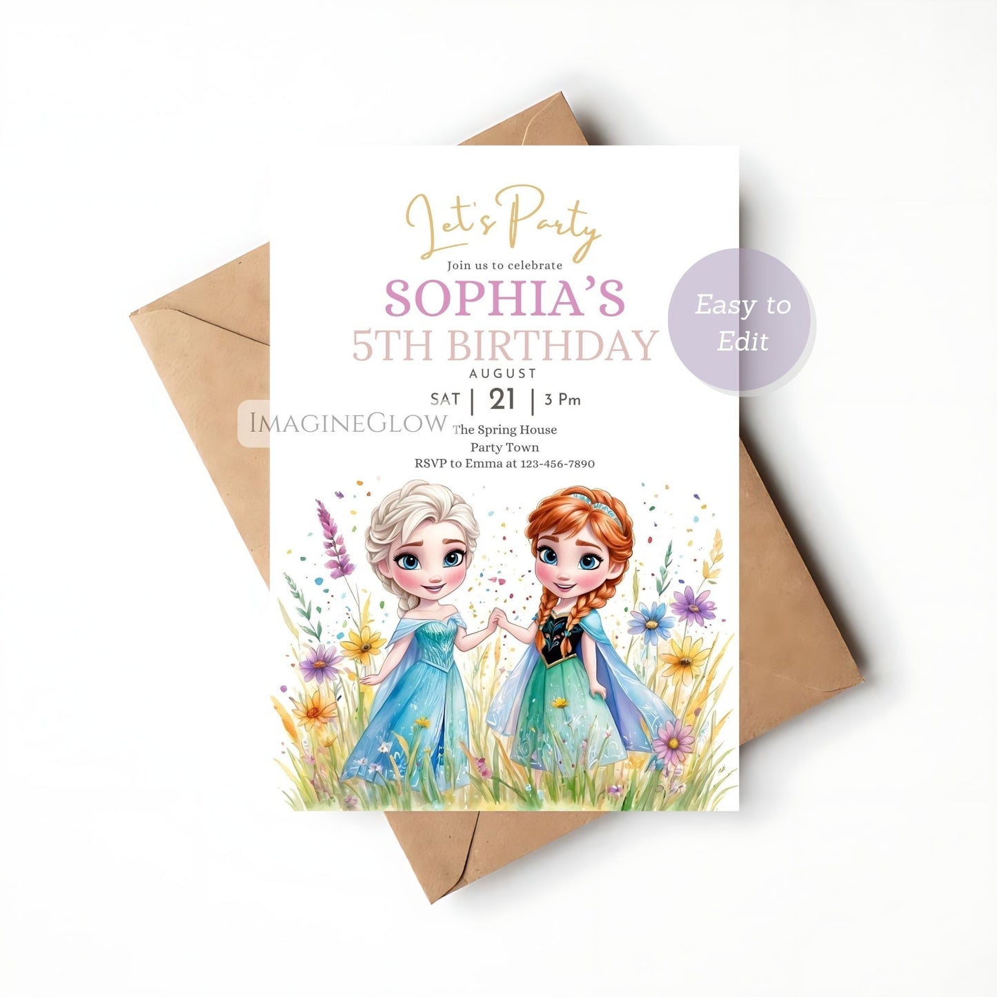 Frozen Elsa Anna Birthday Invitation – Wildflower Party Invite