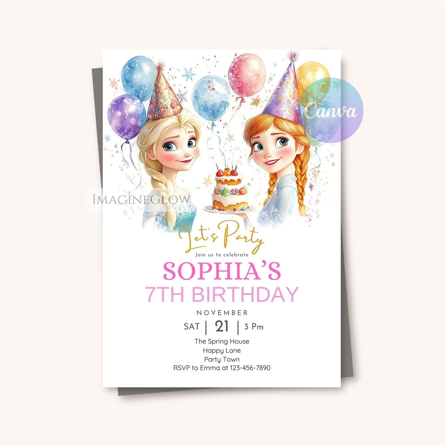 Frozen digital download invitation with royal design

