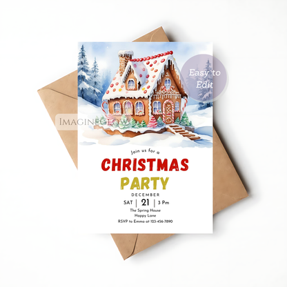 editable christmas party invite with gingerbread theme
