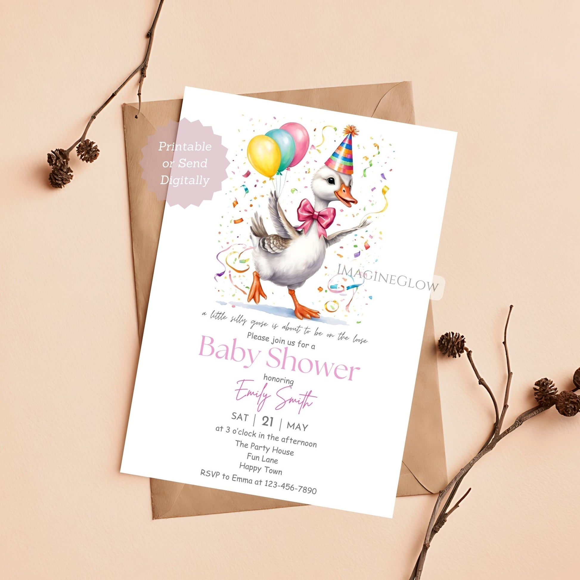 digital goose baby shower invite girl
