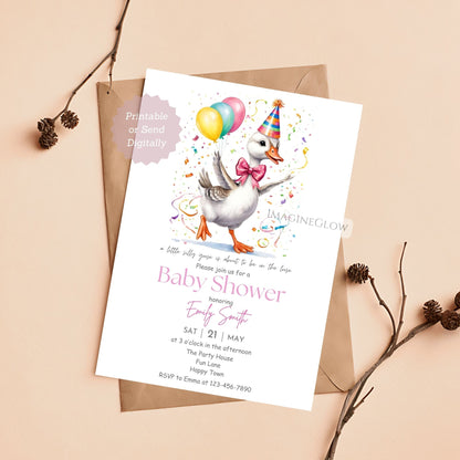 digital goose baby shower invite girl
