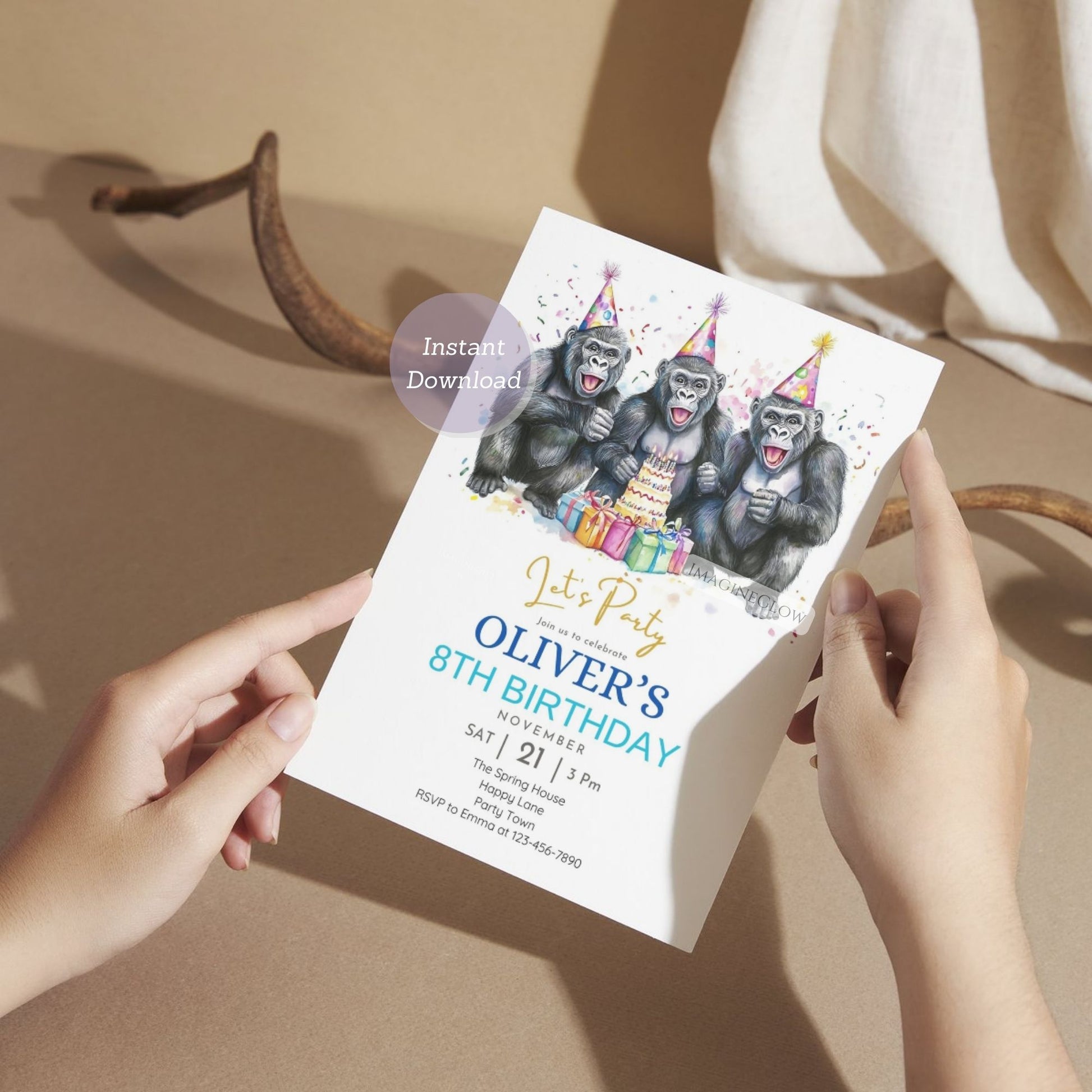 Jungle Safari Birthday Invitation - Gorilla Design
