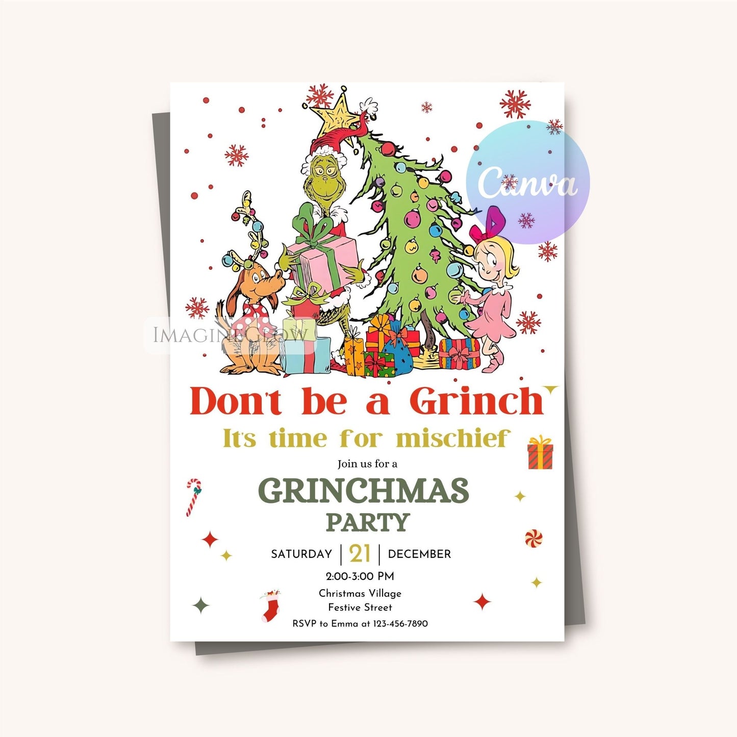 holiday grinchmas printable party card

