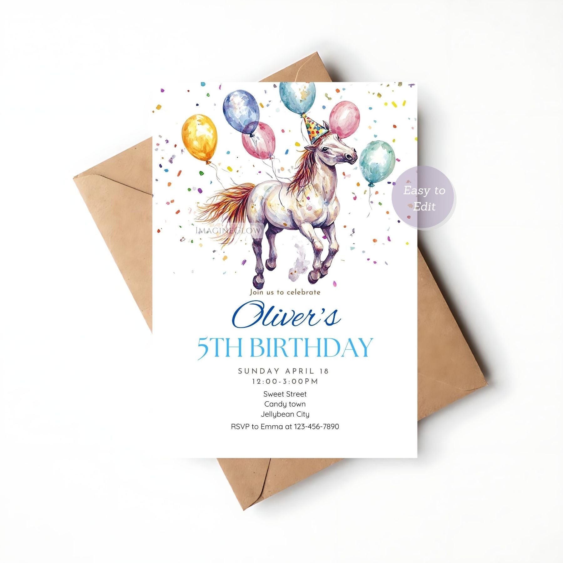 Editable horse birthday invitation for kids' parties