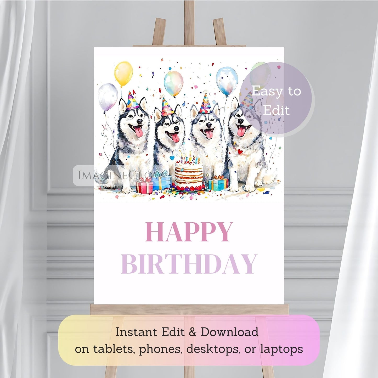 husky dog birthday poster
puppy party welcome sign
