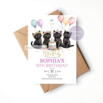 cat themed birthday party invitation printable
