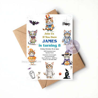 cute halloween cat birthday invitation
