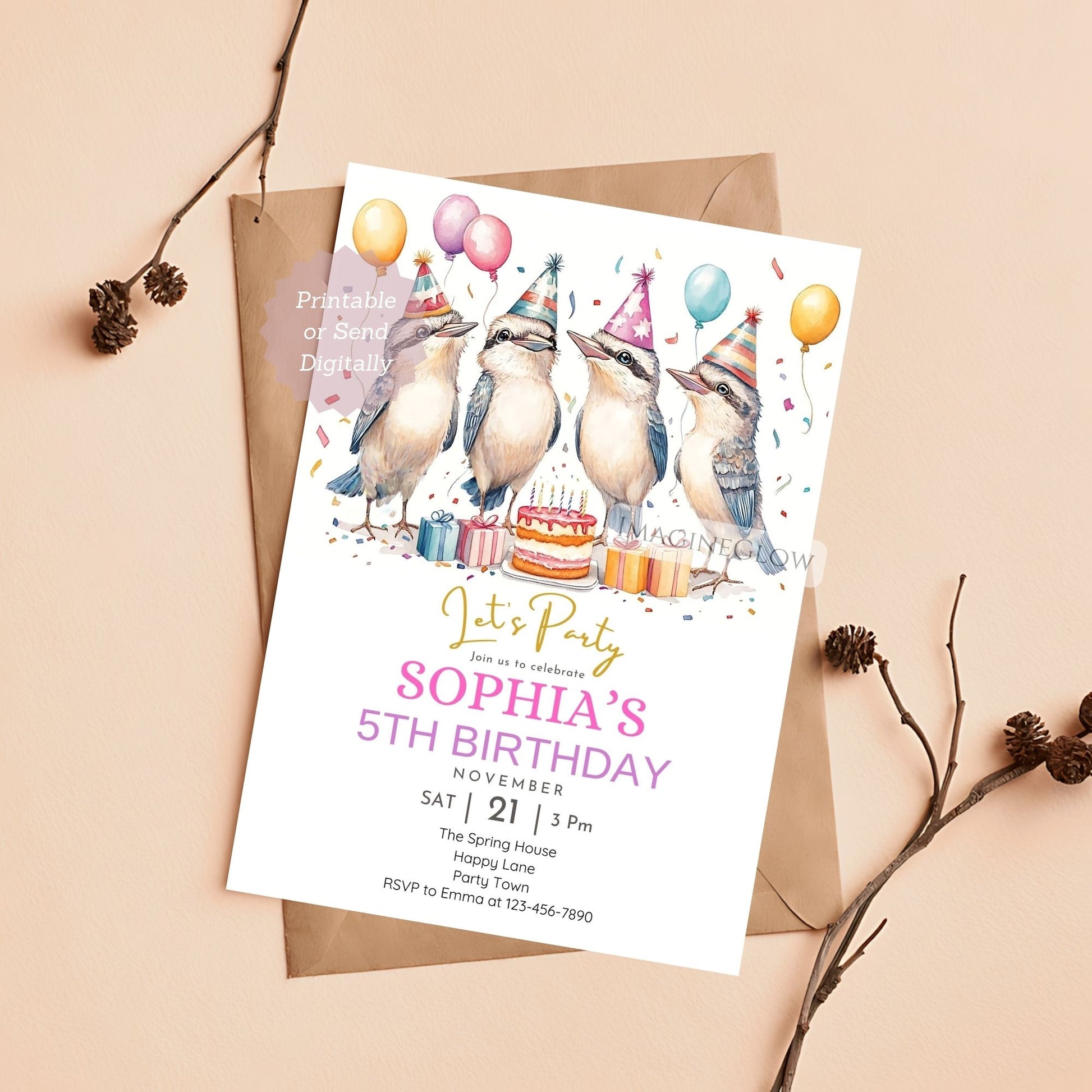 Kookaburra birthday invitation printable for kids
