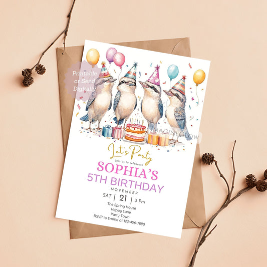 Kookaburra birthday invitation printable for kids
