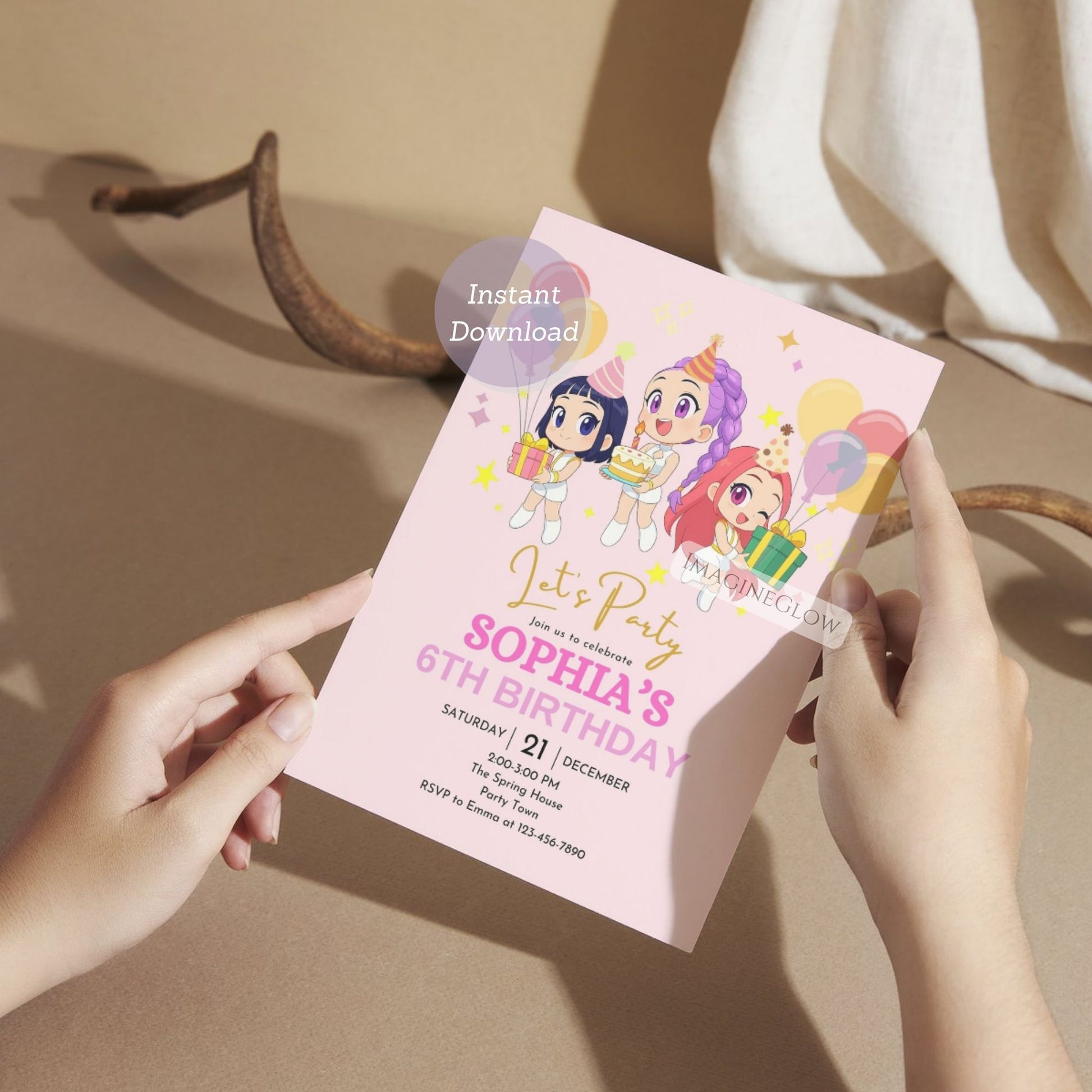 kpop anime birthday party invitation
