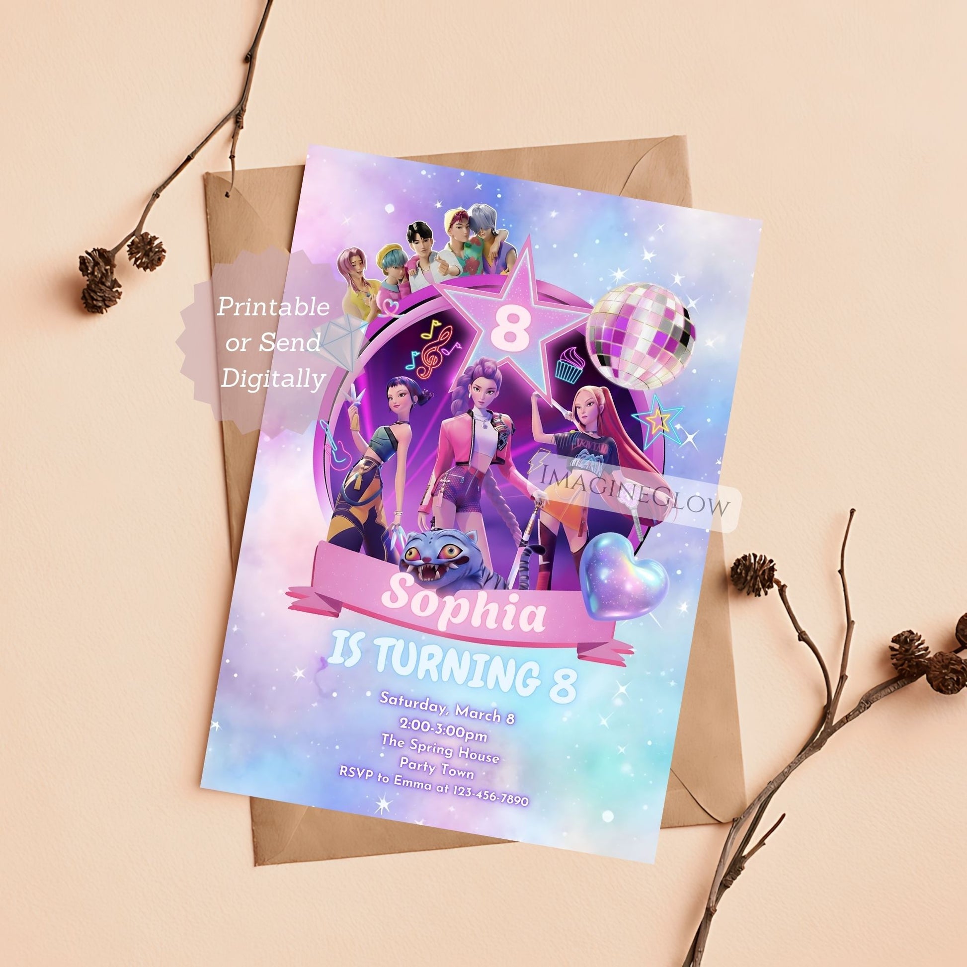 kpop anime girl party invitation
