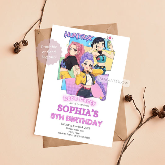 kpop demon hunters birthday invitation
huntrix kpop party invitation
