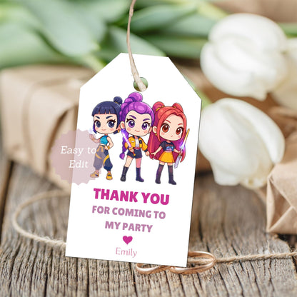 printable huntrix kpop thank you tags for fans
kpop themed party tags editable and printable
