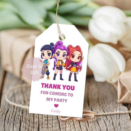 printable huntrix kpop thank you tags for fans
kpop themed party tags editable and printable
