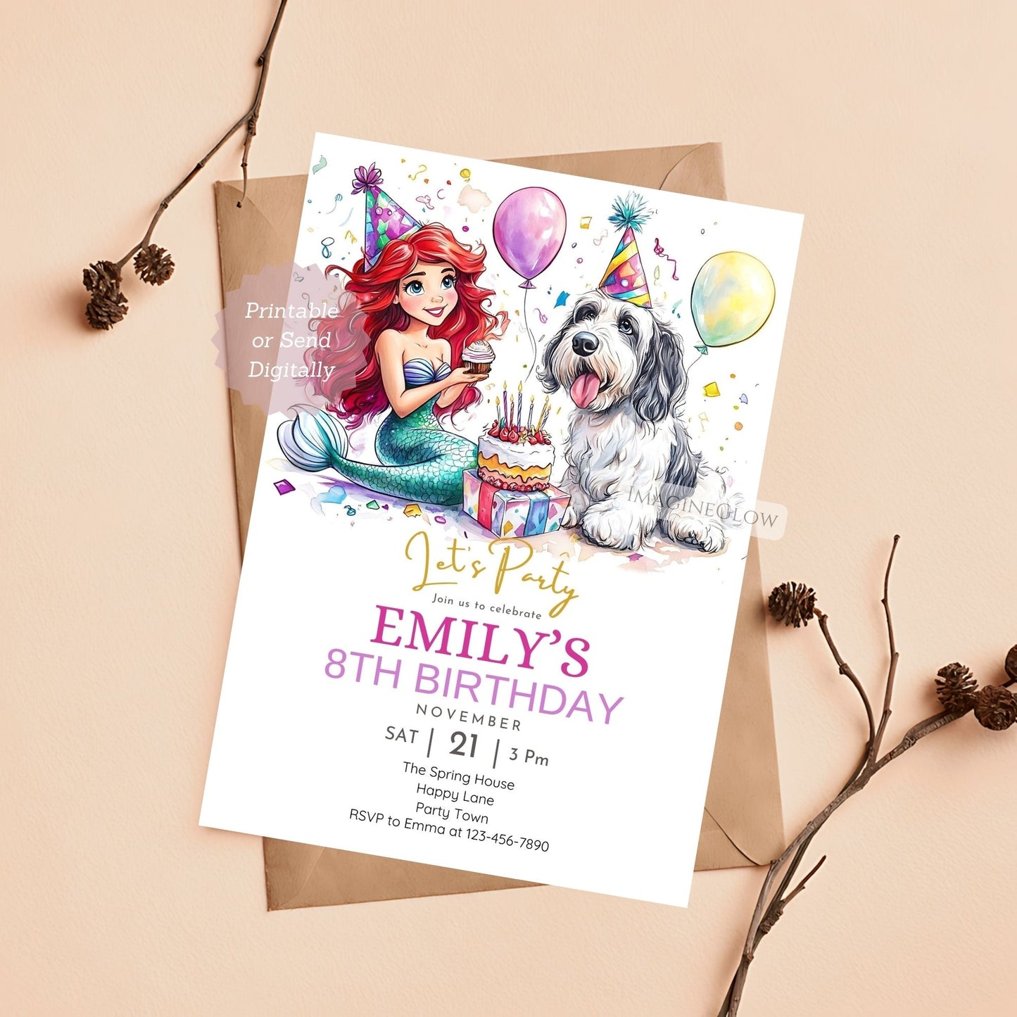 Under the sea birthday invite with dog
