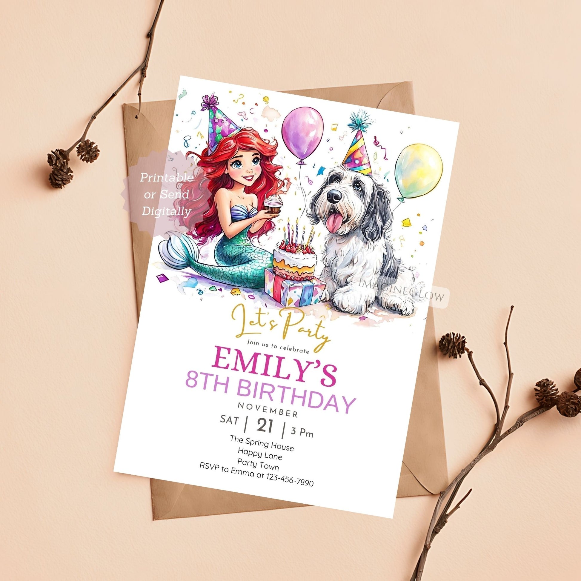 Under the sea birthday invite with dog
