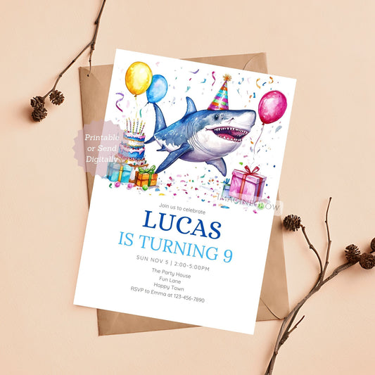 Shark birthday invitation template for kids
