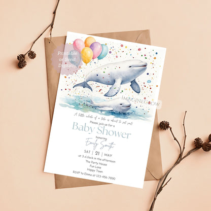 printable beluga whale baby shower invite

