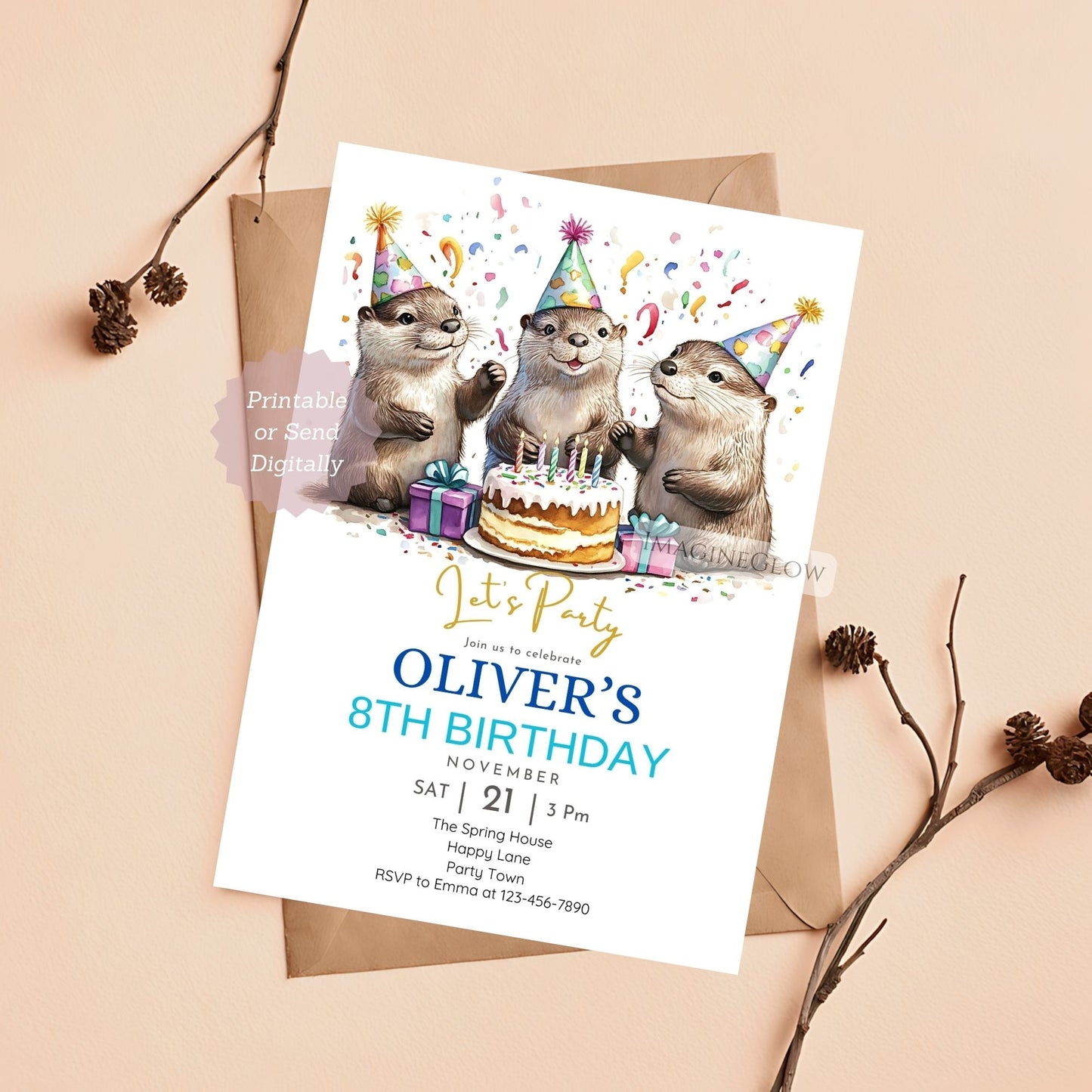 Otter Birthday Invitation - Water Theme Party

