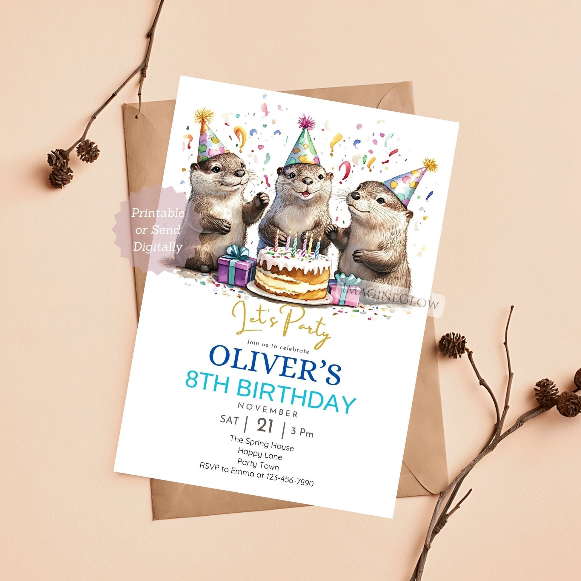 Otter Birthday Invitation - Water Theme Party
