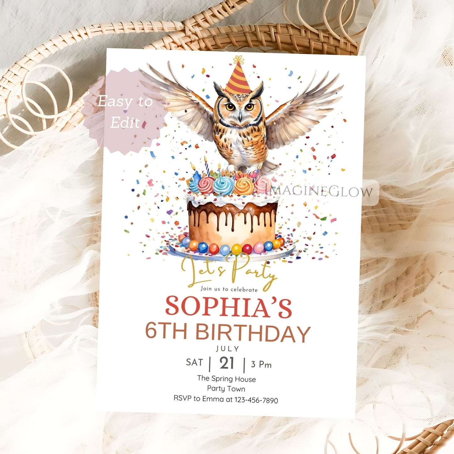 woodland owl birthday invite for boys and girls
