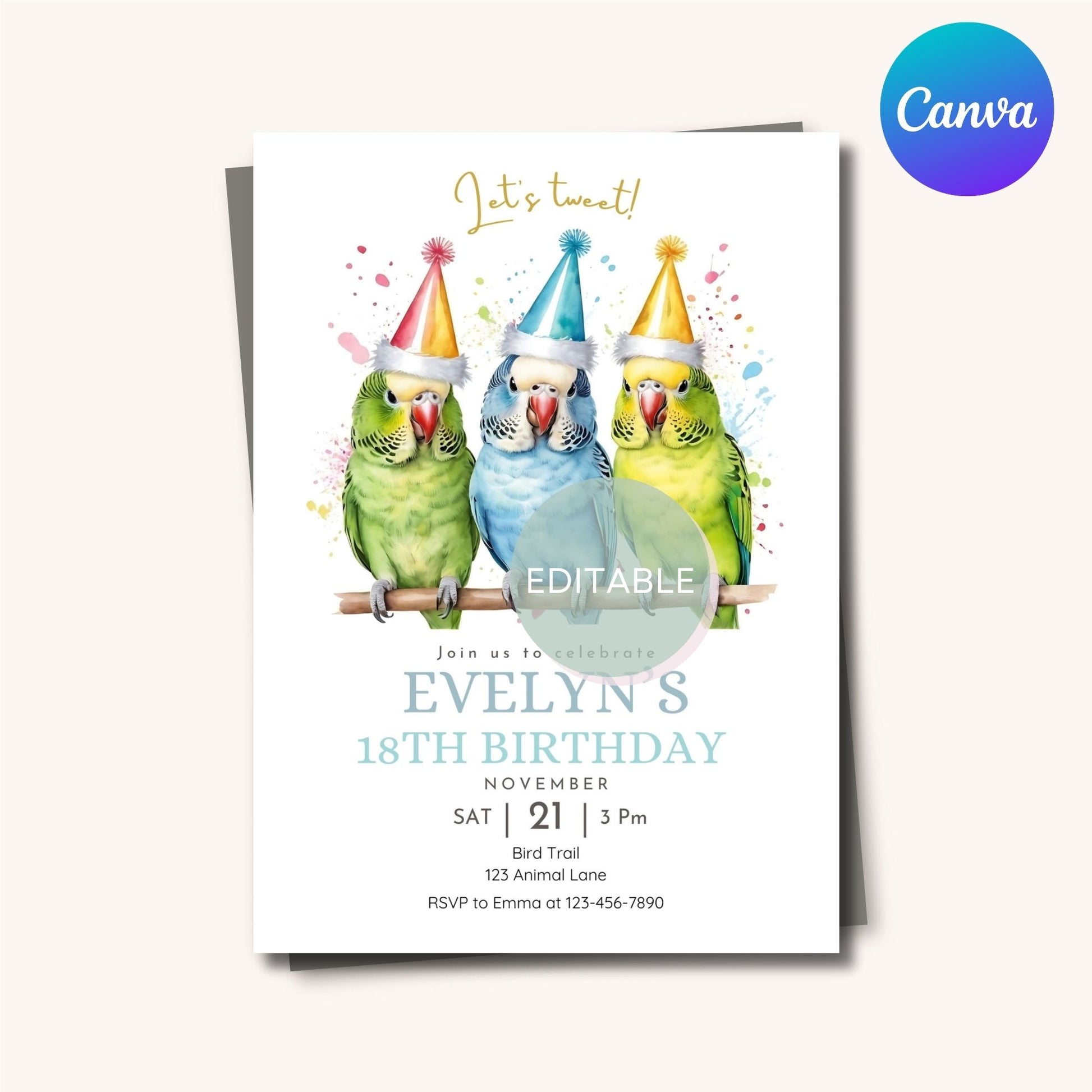 Customizable parrot party invite for a birthday celebration