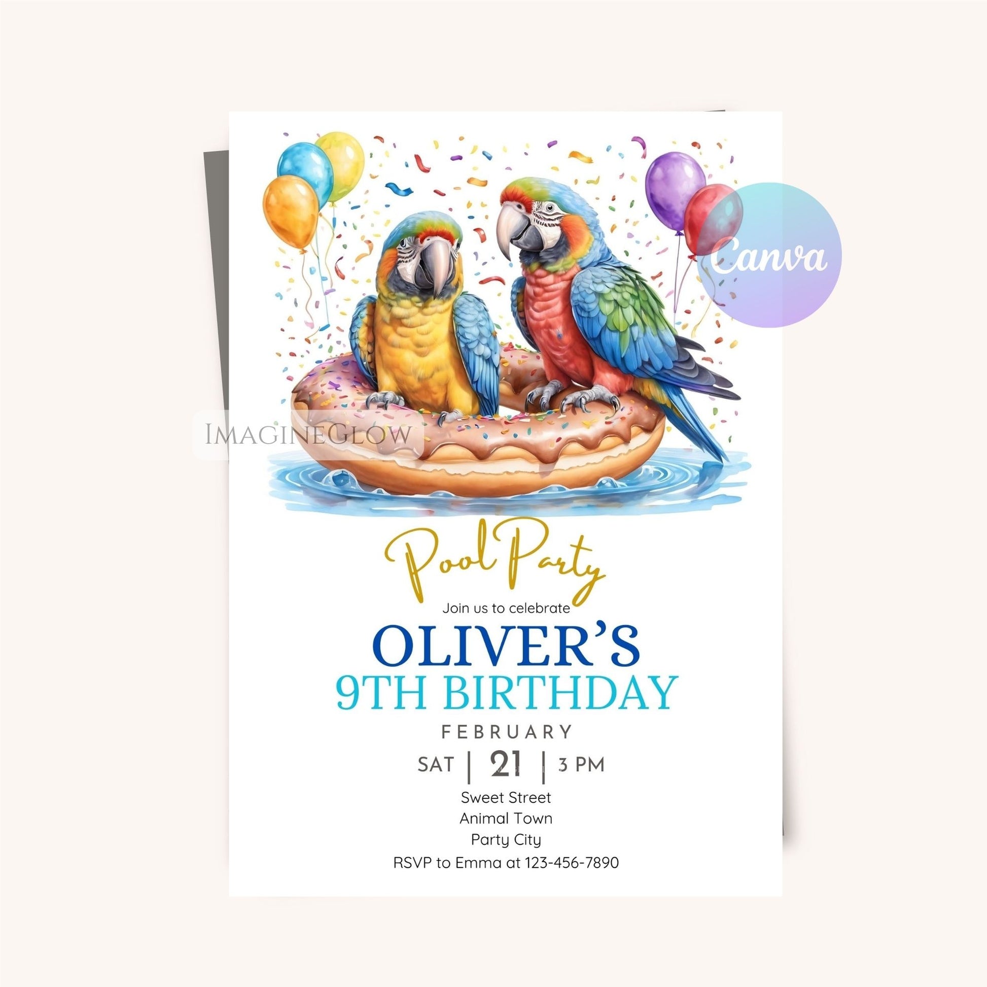 Custom parrot digital birthday invitation
