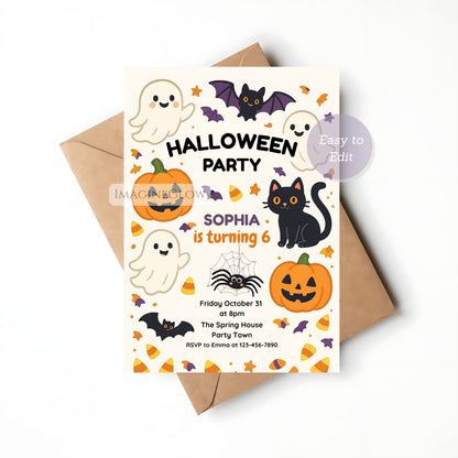 pumpkin and bat party invite
sweet halloween invite for kids
