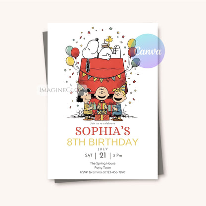 cute snoopy birthday invitation peanuts design
