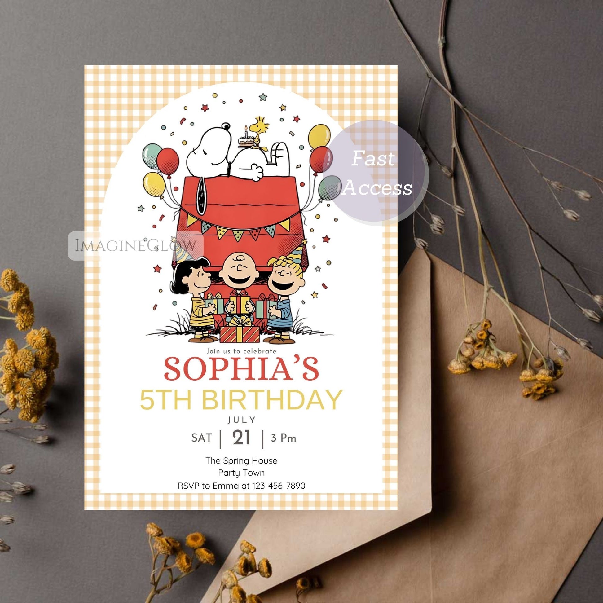 kids snoopy party invite
printable peanuts birthday invitation
