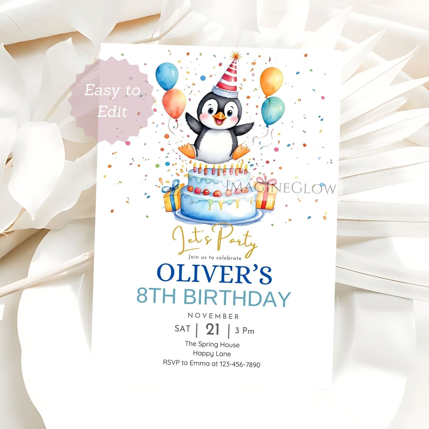 editable penguin birthday card template
