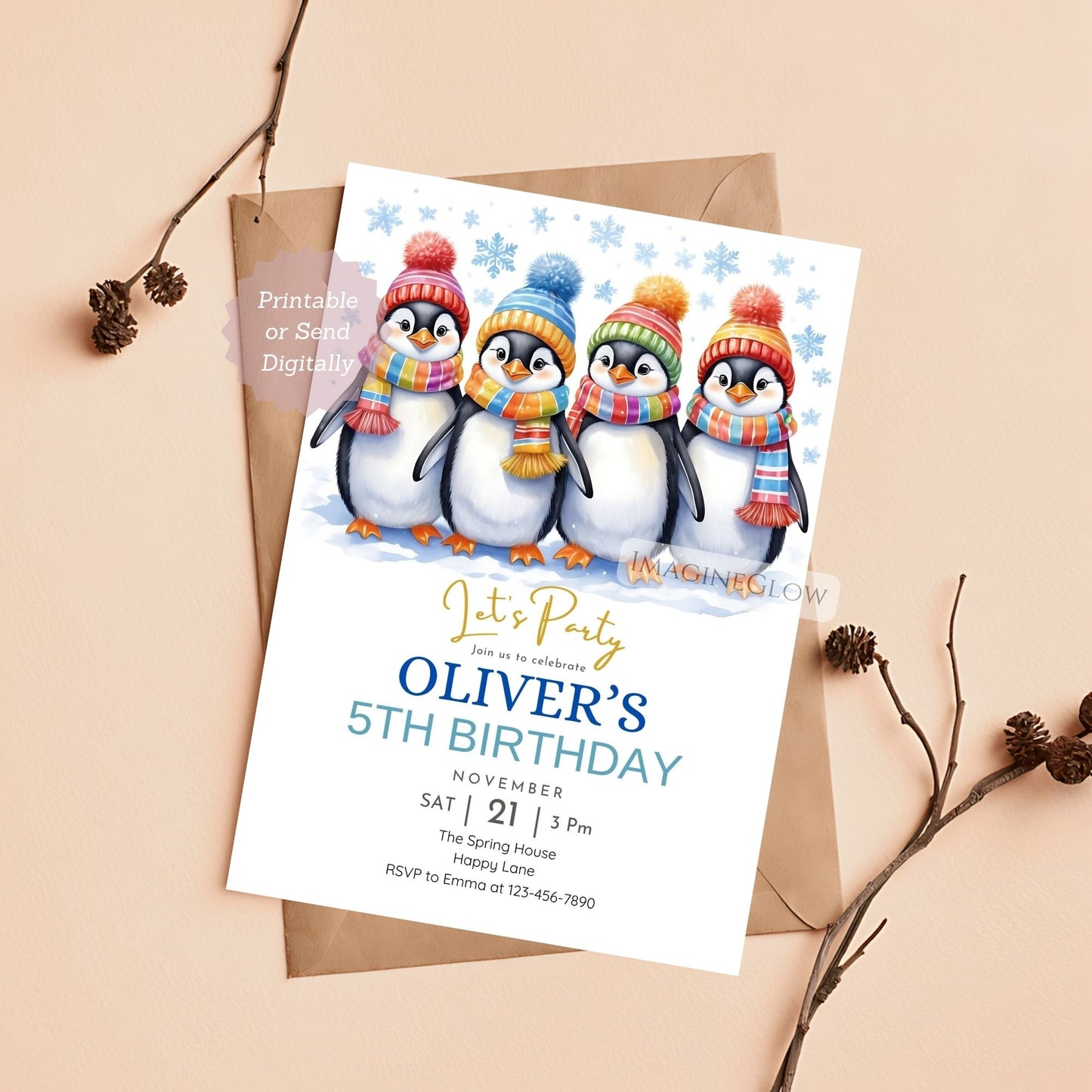 cute penguin birthday invite for boys and girls
