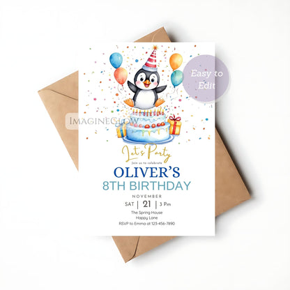 printable penguin winter party invitation