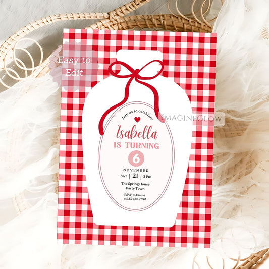 red gingham birthday invitation editable
picnic party invitation red gingham
editable red and white gingham invite
