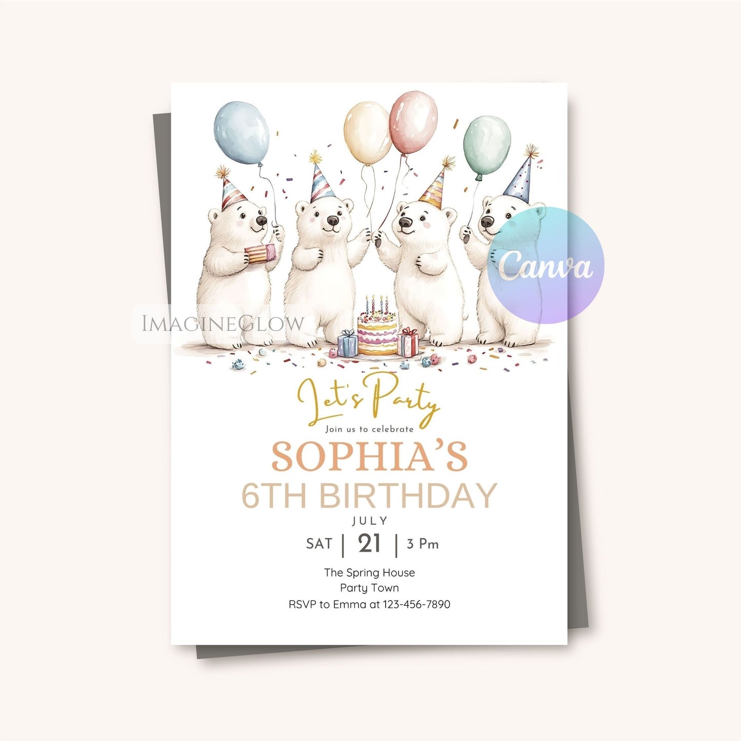 arctic birthday party template
cute winter animal invitation