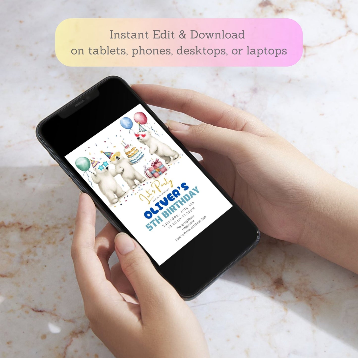 digital polar bear party template
