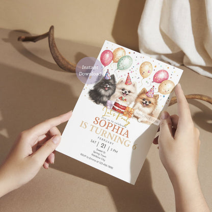 Customizable Pomeranian dog party invitation
