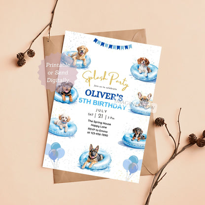 printable puppy pool party invite
