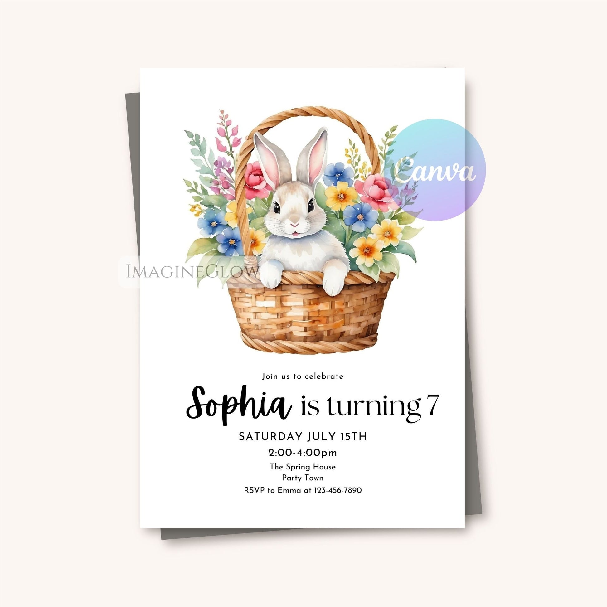 bunny birthday invitation
cute rabbit party invite
spring easter birthday card
