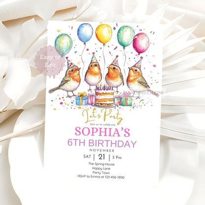 Printable robin party invitation
Editable forest bird birthday card
