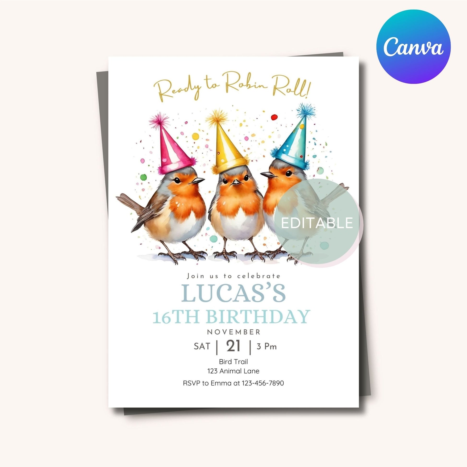 Customizable robins party invite for a birthday celebration