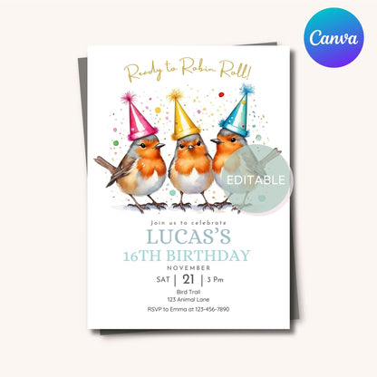 Customizable robins party invite for a birthday celebration