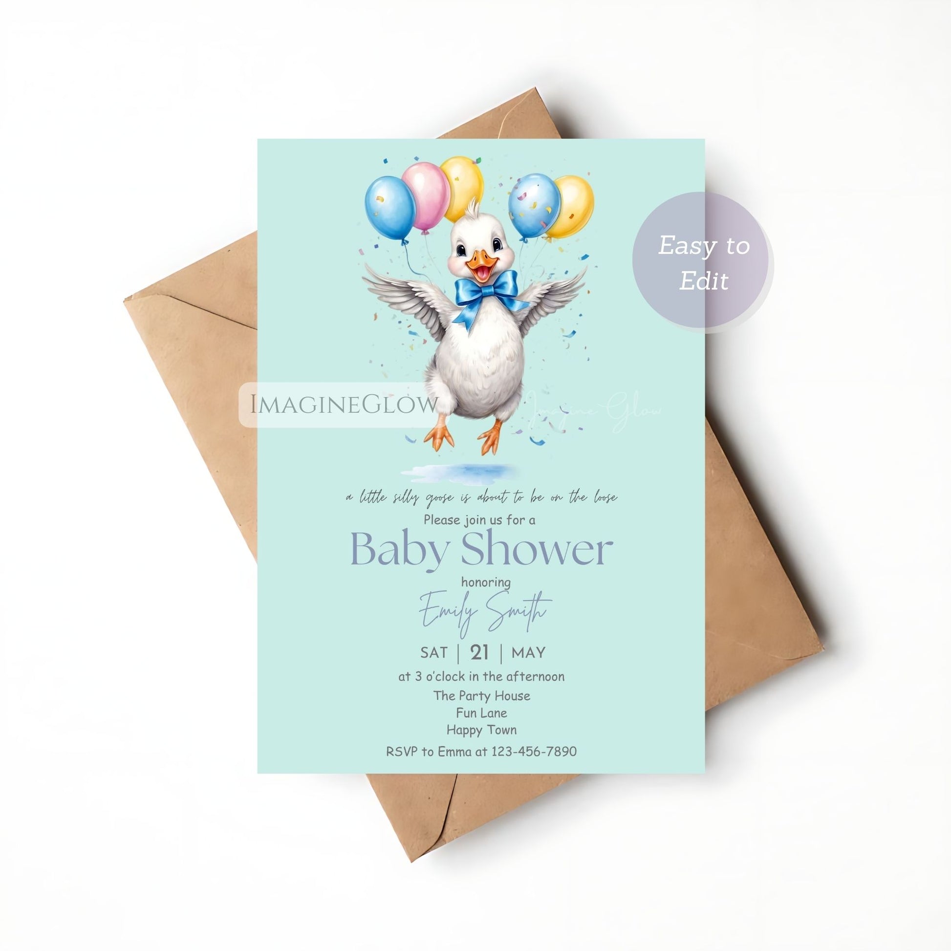 digital goose baby shower invite boy
