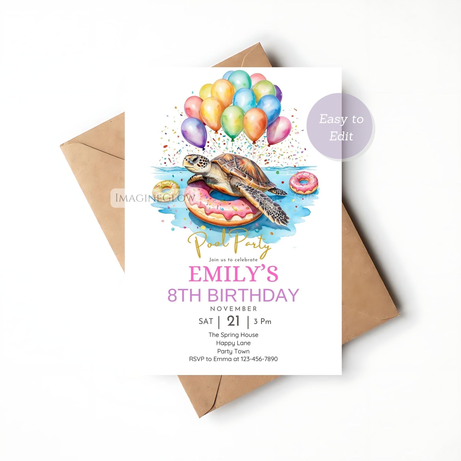 Under-the-sea turtle birthday party invite
