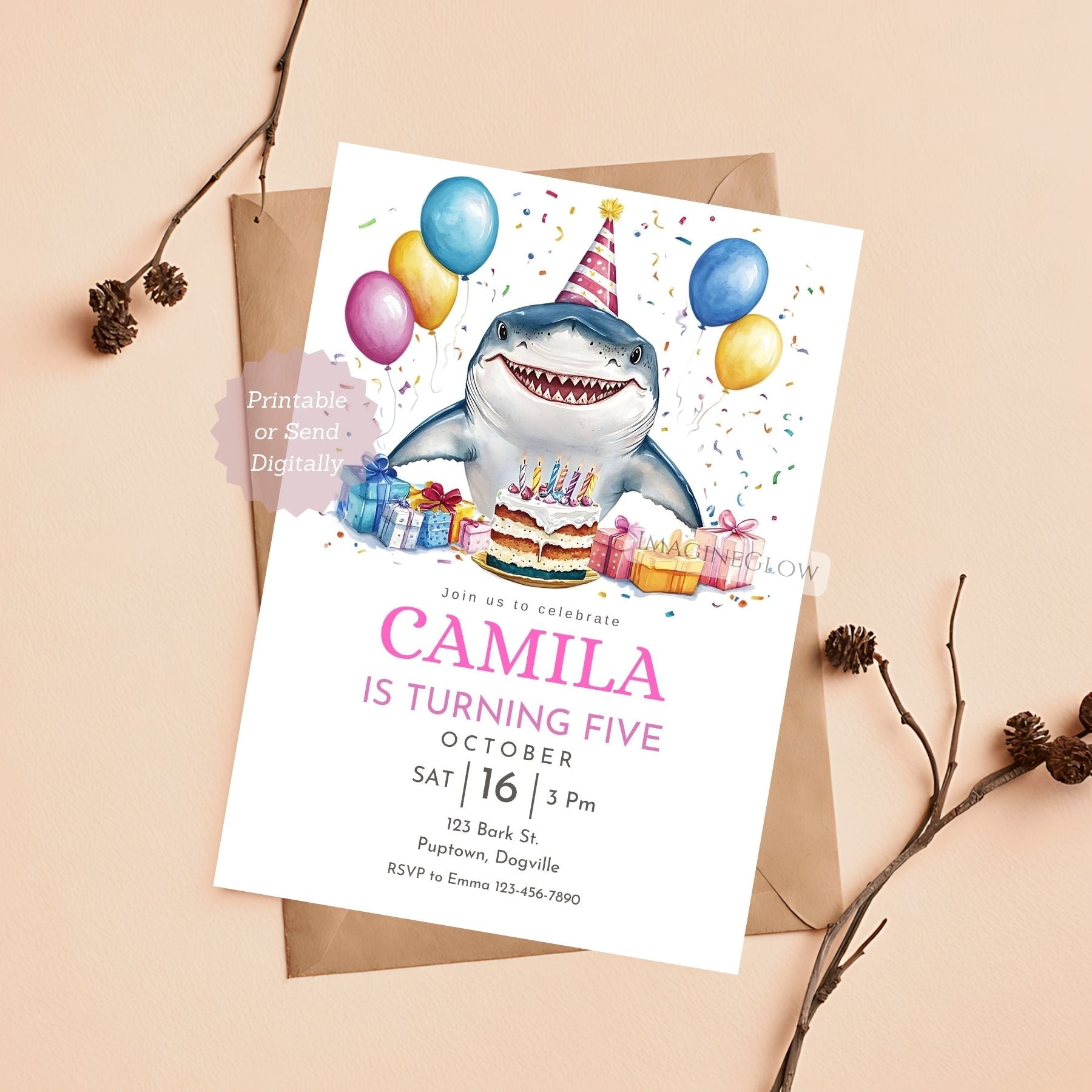 Editable Shark Birthday Invitation Template with Ocean Theme.

